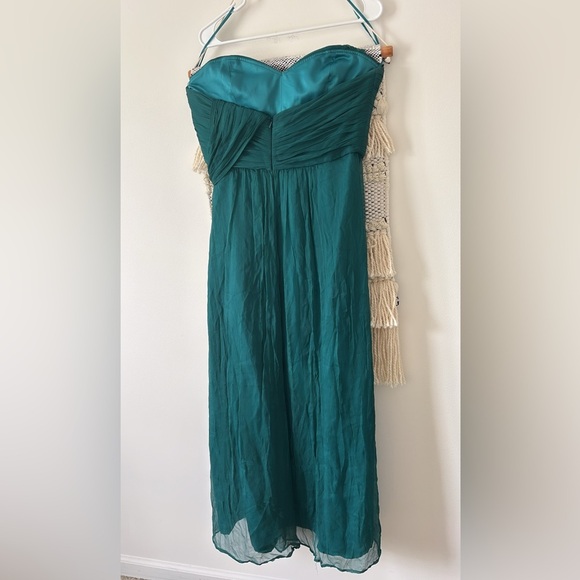 Amsale Silk Gown Emerald Green Strapless Long Dress Bridesmaid Wedding - Picture 3 of 4